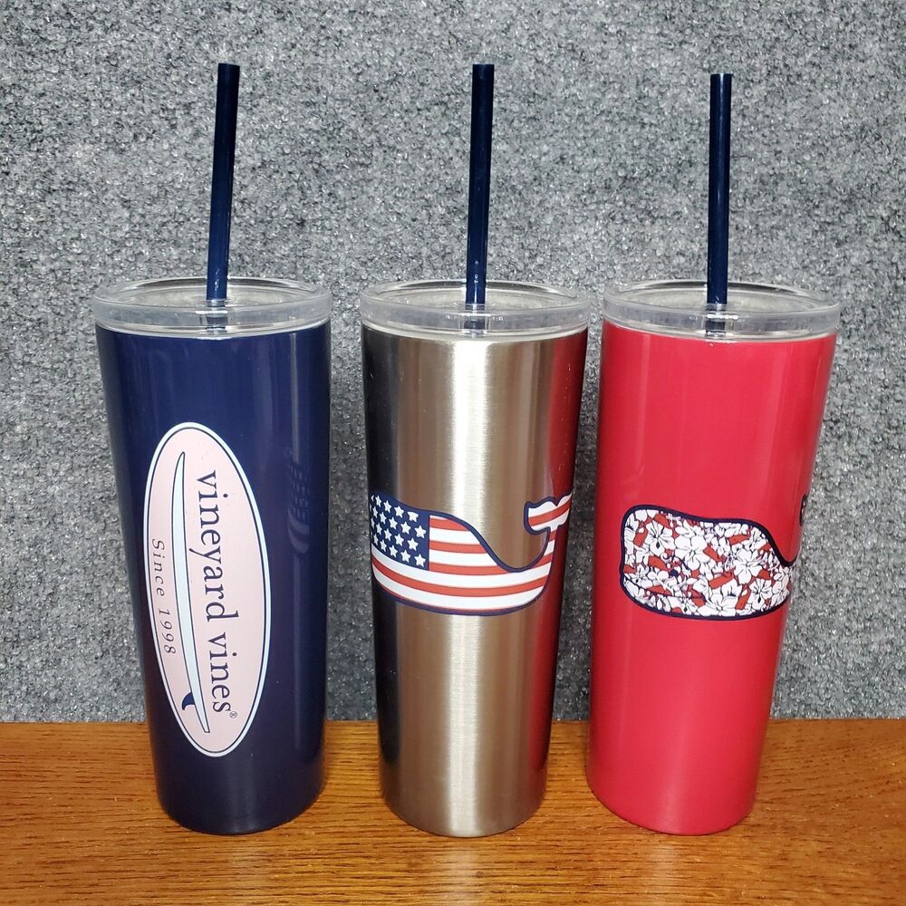 Vineyard Vines Tritan Tumblers 22.5 oz Red Blue Surfboard Flag Whale Lot of 3